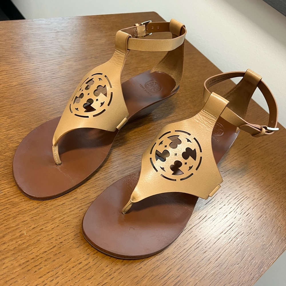 Tory Burch Tan Cutout Leather Sandals